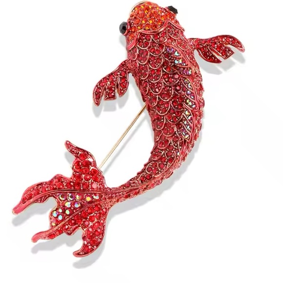 Sirena Red Crystal Carp Fish Brooch - Picture 4 of 7